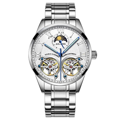 AILANG Double Tourbillon Design Business Men Mechanical Watch Fashion Leather Moon Phase Automatic Watches for Mens Reloj Hombre