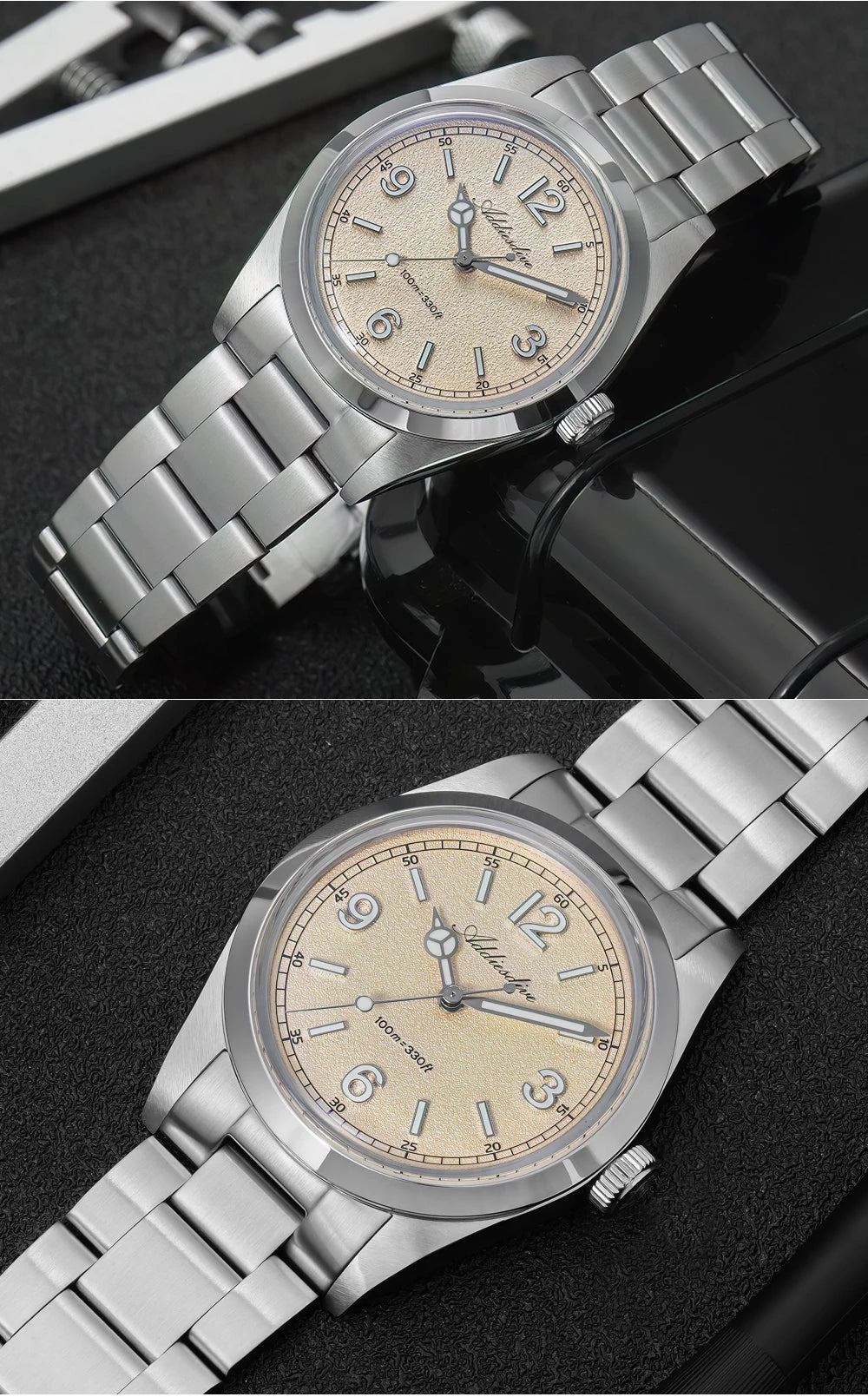 ADDIESDIVE 36mm Hot Sale Men's Watch AD2518 Bubble Mirror Glass 316L Stainless Steel Reloj Hombre 100m Waterproof Quartz Watches
