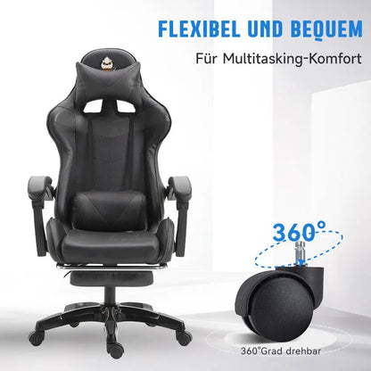 Ergonomic Gaming Chair with Lumbar Support, PU Leather Office Chair, Adjustable Height Computer Chair with Headrest, 360° Swivel
