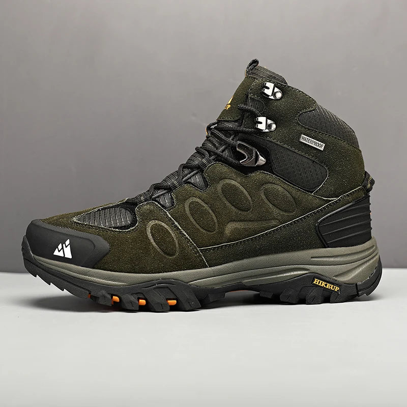 HIKEUP High-Top Men Hiking Boot Winter Outdoor Shoes Lace-Up Non-slip Outdoor Sports Casual Trekking Boots Man Waterproof Suede