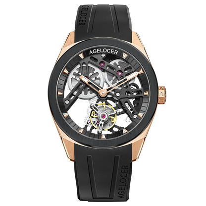 AGELOCER Original Tourbillon Watch Ceramic Bezel Men's Vogue Luxury Skeleton Manual Mechanical Watch Birthday Gift for Men