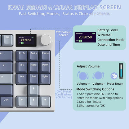 RK86 Wireless Mechanical Keyboard 75% TKL Tri-Mode Gaming Keyboard, Hot Swappable RGB Mechanical Keyboard with Gasket Mount, TFT Smart Display
