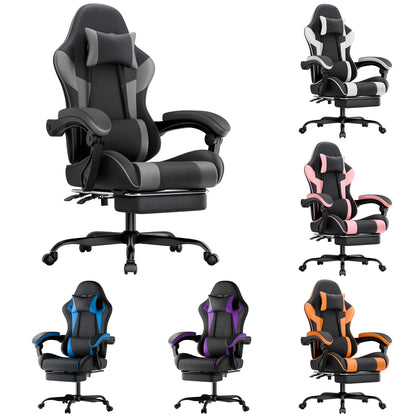 Comanlai Gaming Chair with Footrest Ergonomic High Back Gaming Chair, Adjustable Headrest & Lumbar Support, PU Leather Swivel Computer Gaming Chair for Office & Home