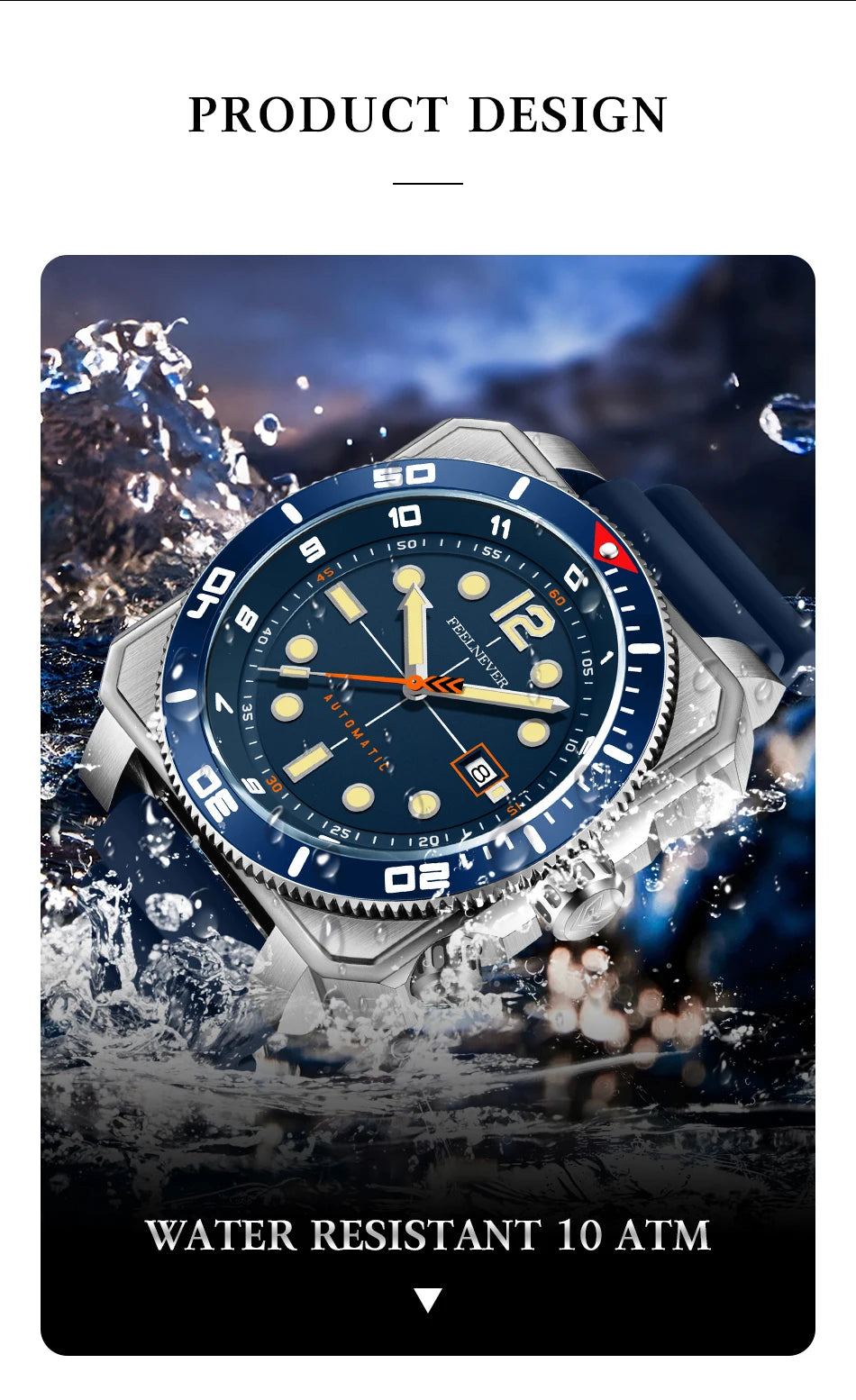 FeelNever 8215 Movement Automatic Dive Watch for Men Super Luminous 316 Steel Wristwatch Sapphire Sports Mechanical Male Watches
