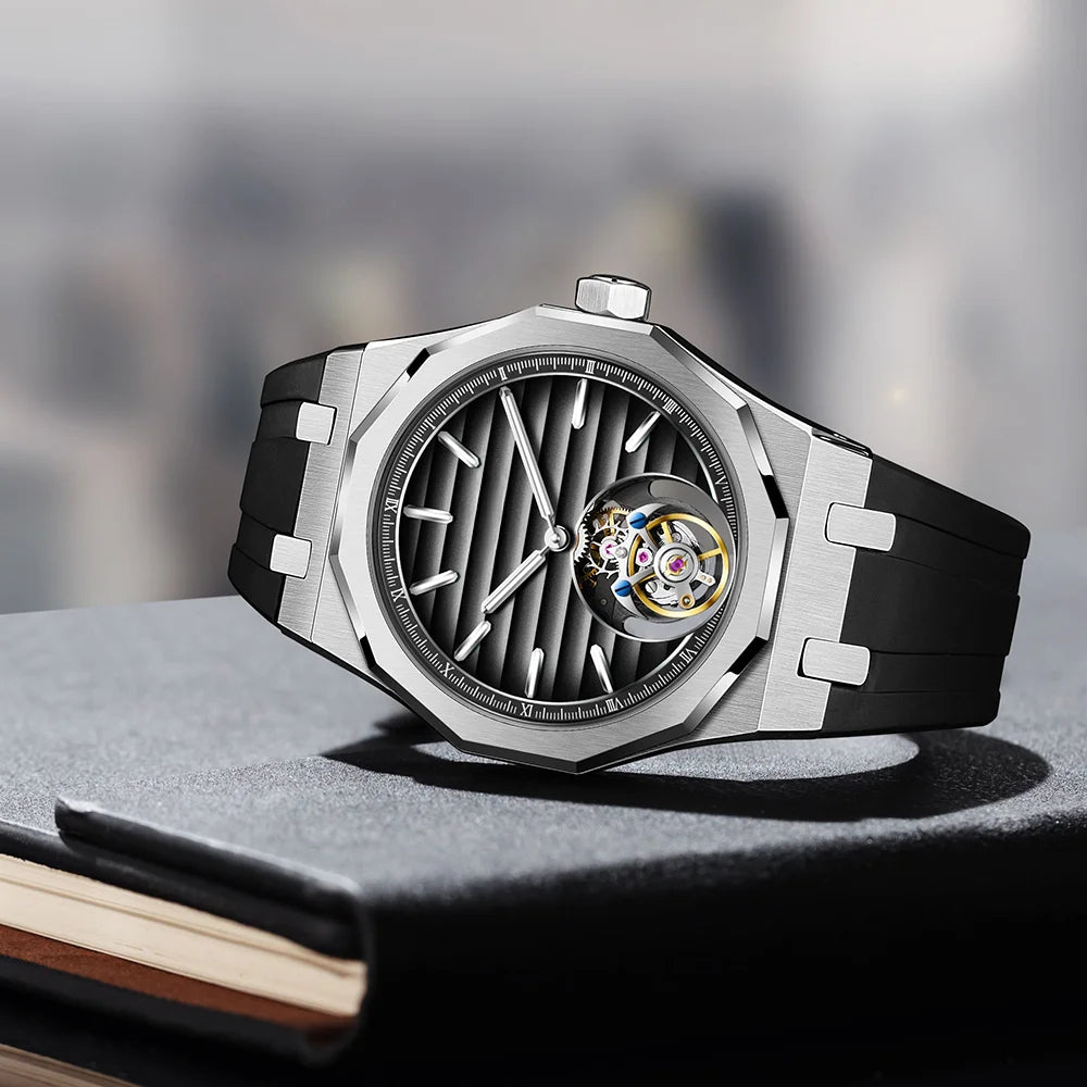 Raymondoya Men Flying Tourbillon Movement Mechanical Automatic Luxury Watches Wristwatches Skeleton Watch Brand For Man Sapphire