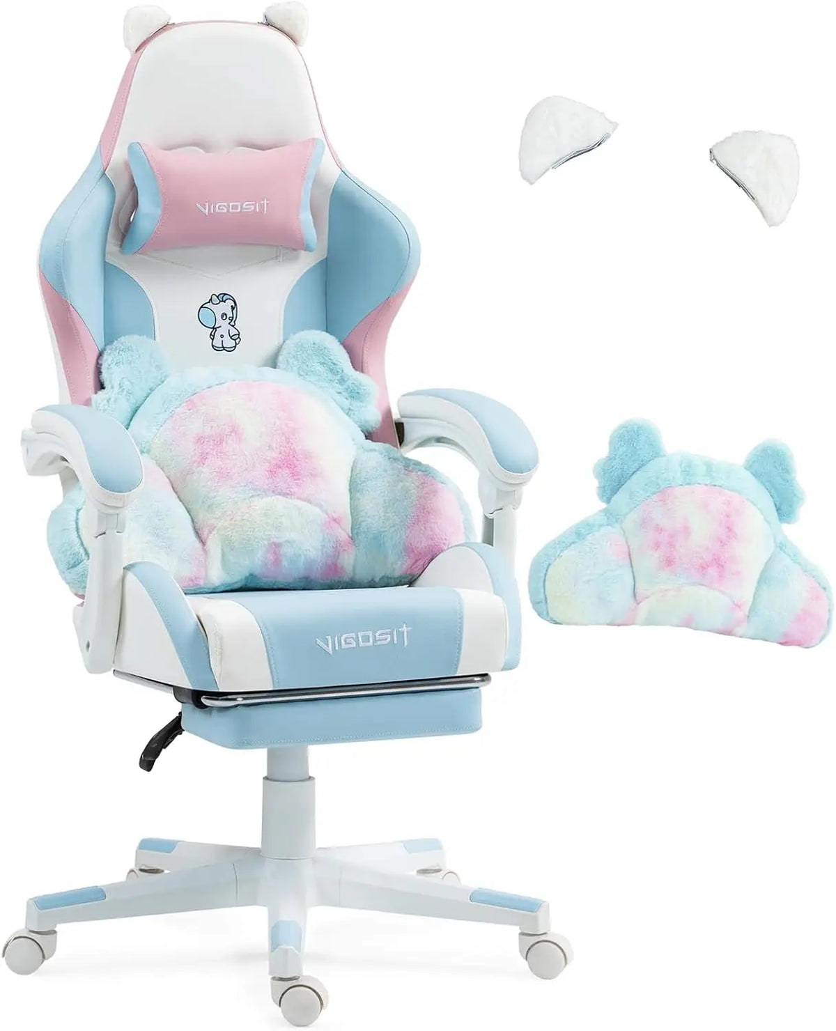 VIGOSIT Gaming Chair with Cute Cat Ears, Ergonomic Computer Gaming Chair for Girls, Kawaii Pillow, Lumbar Support, Adjustable Reclining Gamer Chair