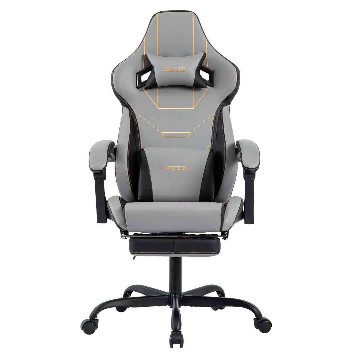 WOTSTA Ergonomic Gaming Chair with Footrest, Racing Computer Chair, Adjustable Height Office Chair with Armrests, Comfortable Leather Gaming Seat