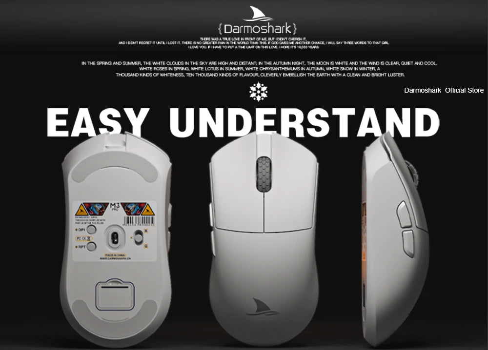 Ratón gaming Darmoshark M3Pro 2.4G BT inalámbrico trimodo con sensor PAW3395 N52840, 26000DPI, para manos grandes, controlador macro para gaming