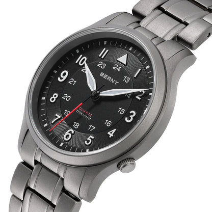 BERNY Titanium Watches for Men Classic Mens Field Watch Easy Read Outdoor Quartz Wristwatch Super Luminous Sapphire 5ATM