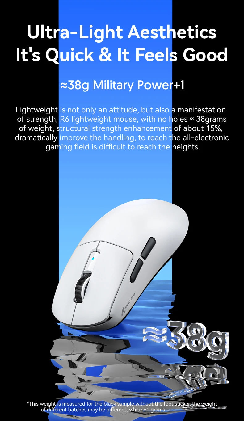 Mouse gaming wireless ATTACK SHARK R6 PAW3950MAX, polling 8Khz, ultraleggero 39g, MCU Nordic 52840, microswitch ottici Omron