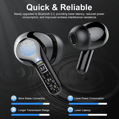 New Wireless Earbuds Bluetooth 5.3 HiFi Stereo Earbuds with ENC Noise Cancelling, IP7 Waterproof, 48H LED Display Charging Case, Deep Bass Wireless Earbuds with Microphone