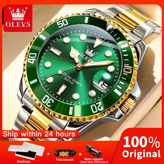 OLEVS 5885 Men’s Watch 41mm Quartz Stainless Steel Waterproof Wristwatch with Date Display  Luxury Business Casual Watch for Men