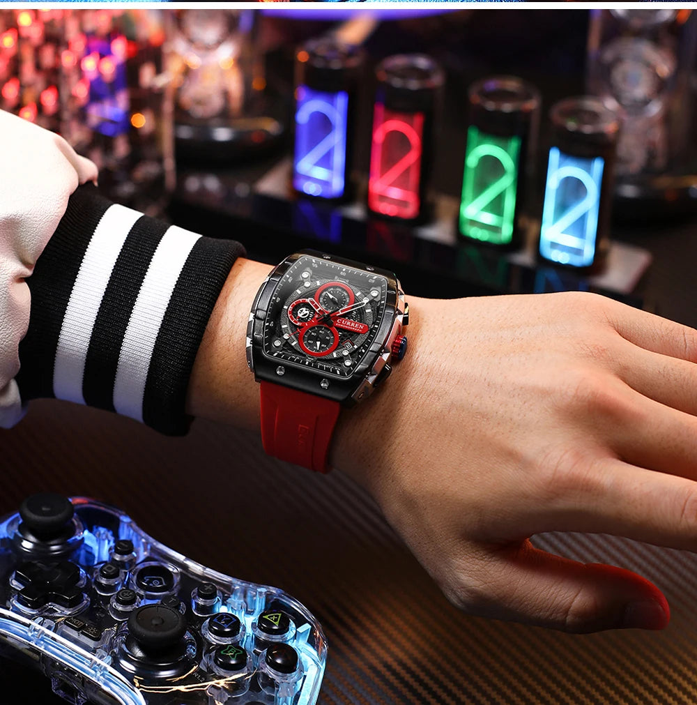 CURREN Men’s Luxury Square Quartz Chronograph Watch Waterproof, Luminous Dial & Date Display