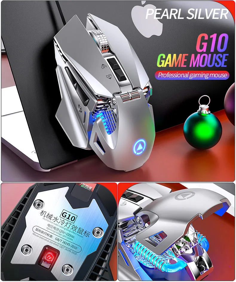 Przewodowa mysz gamingowa e-sportowa z podświetleniem RGB, regulowana czułość 200-7200 DPI, USB, do PC, laptopa i gier FPS