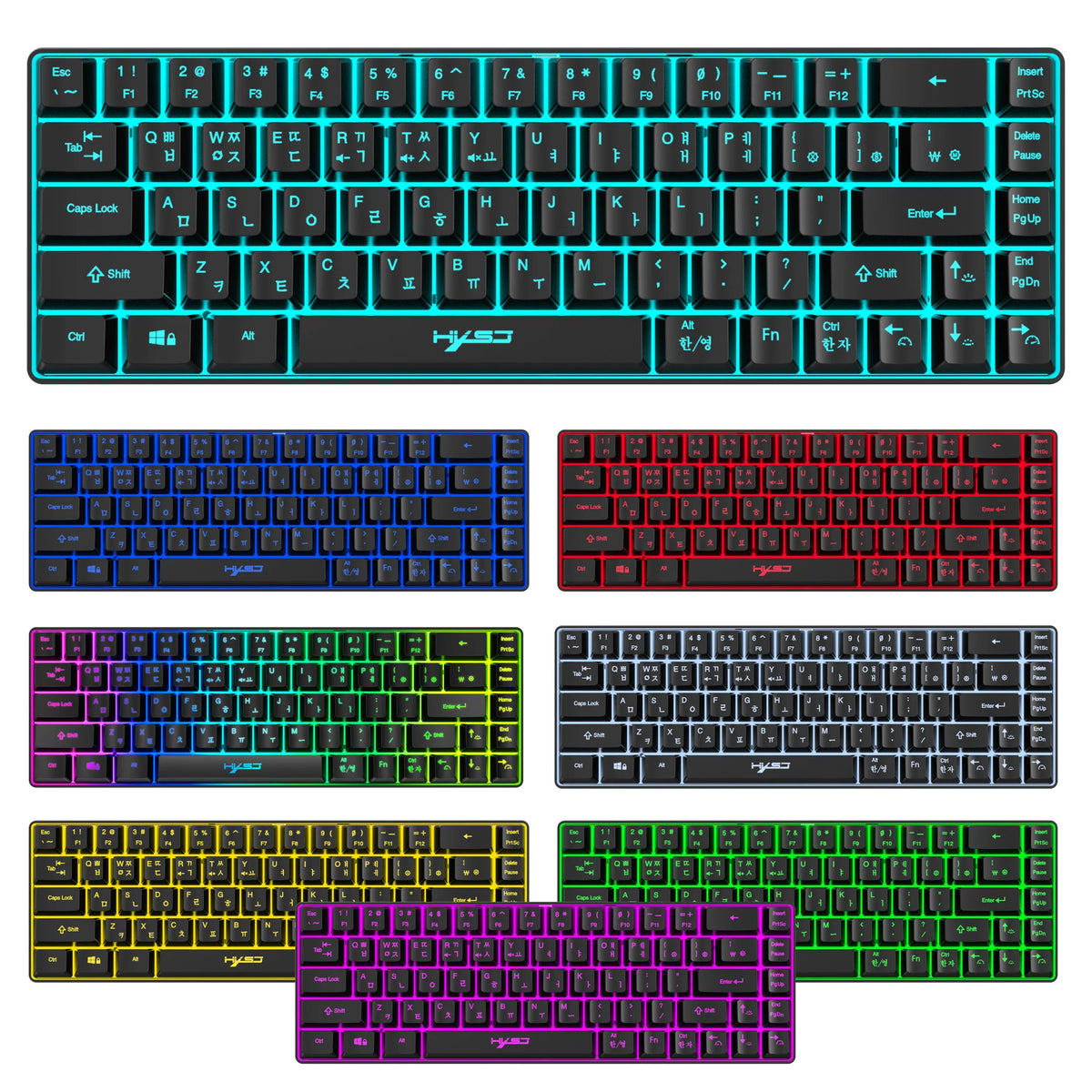 Tastiera gaming 68 tasti USB cablata portatile con retroilluminazione RGB 20, layout coreano, per laptop e computer Windows