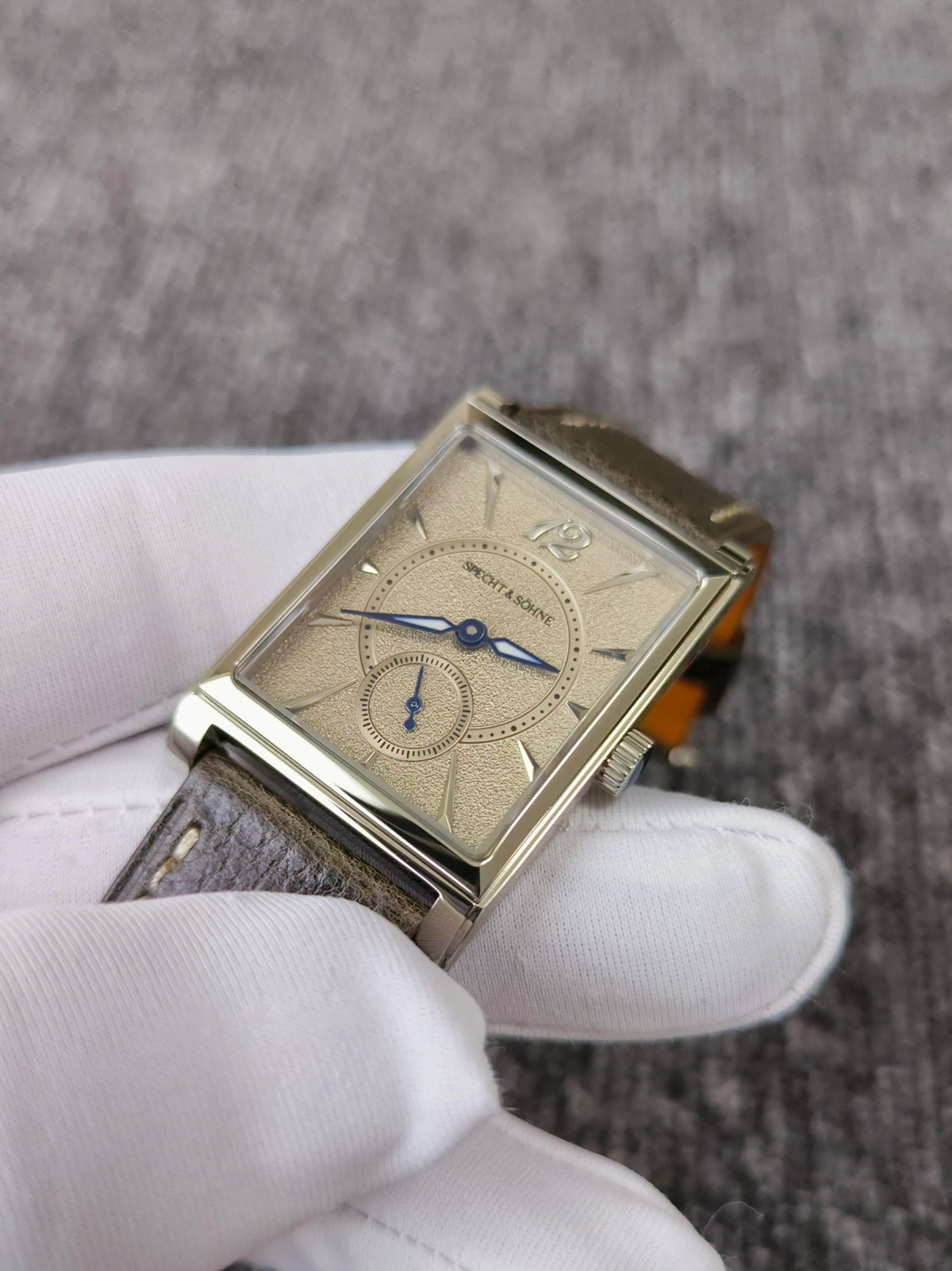 2026 Specht&Söhne Ultra Thin 7.5mm Rectangular Watch Japan Quartz Movt Small Seconds Sandblasted Dial Grey Leather Strap Watch
