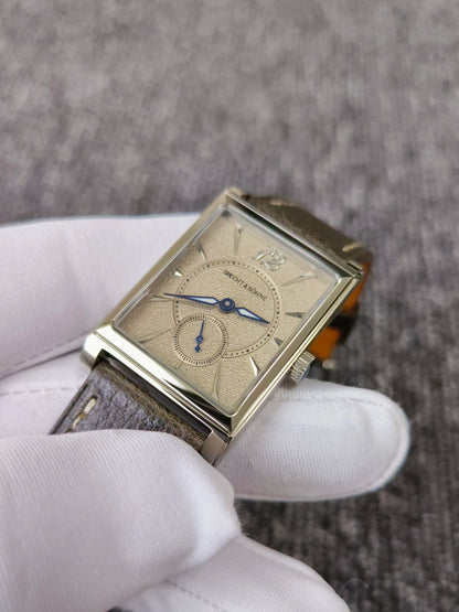 2026 Specht&Söhne Ultra Thin 7.5mm Rectangular Watch Japan Quartz Movt Small Seconds Sandblasted Dial Grey Leather Strap Watch
