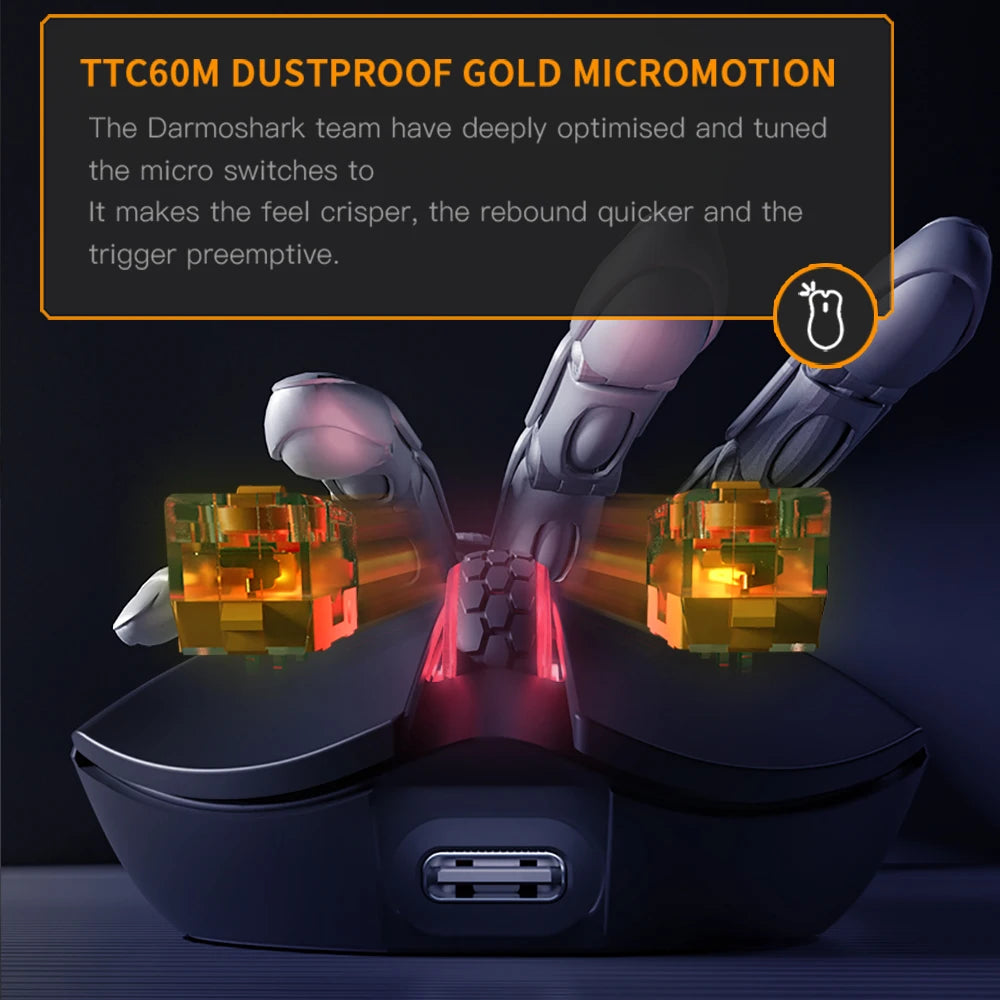 Ratón gaming Darmoshark M3Pro 2.4G BT inalámbrico trimodo con sensor PAW3395 N52840, 26000DPI, para manos grandes, controlador macro para gaming