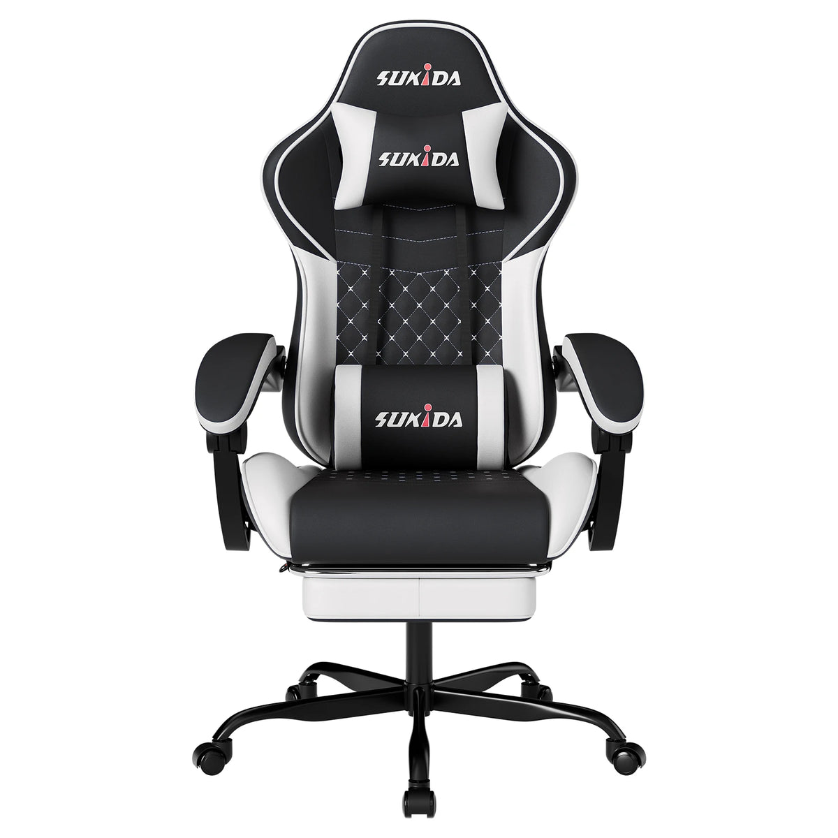 SUKIDA Ergonomic Gaming Chair with Footrest, Lumbar Support Computer Chair, Comfortable Office Chair with Adjustable Reclining Backrest