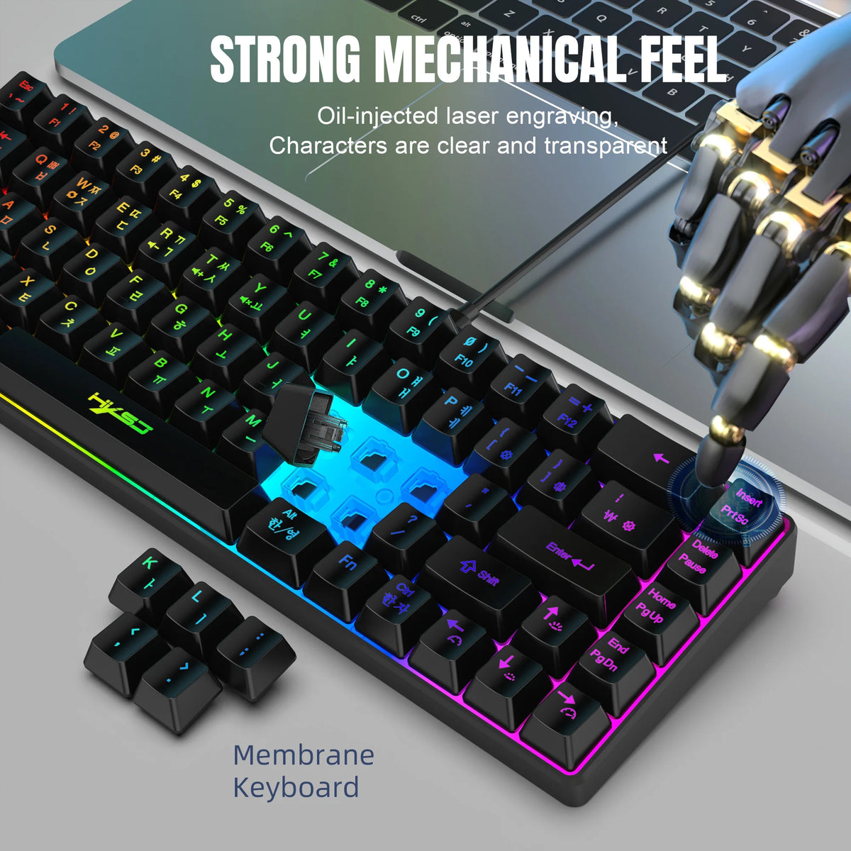 Tastiera gaming 68 tasti USB cablata portatile con retroilluminazione RGB 20, layout coreano, per laptop e computer Windows