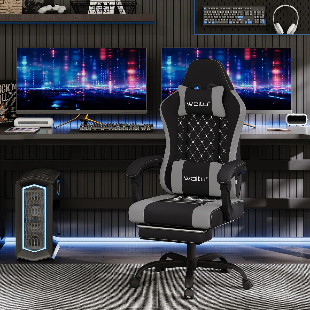 Cadeira de computador giratória WOLTU com função de massagem, cadeira de escritório ergonómica com almofada e apoio para os pés, cadeira gaming ajustável em altura