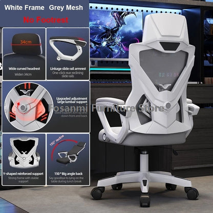 Breathable High Elastic Mesh Office Chair Ergonomic Gaming Chair with Reclining Backrest, Adjustable Lumbar Support, Swivel Computer Desk Chair with Footrest