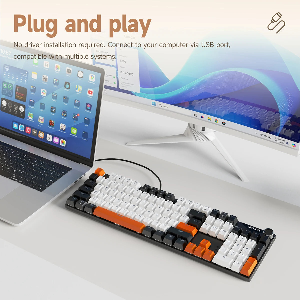 AJAZZ NK104 Wired Typing Mechanical Keyboard with Metal Knob Switch and Backlight Function for Laptops