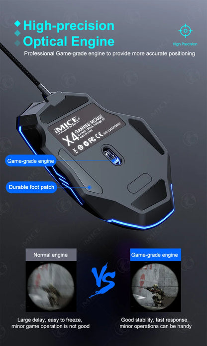USB Wired Gaming Mouse RGB Backlit High Precision Optical Mouse, 8-Button 7200 DPI Gaming Mouse for PC, Laptop, Office & Home