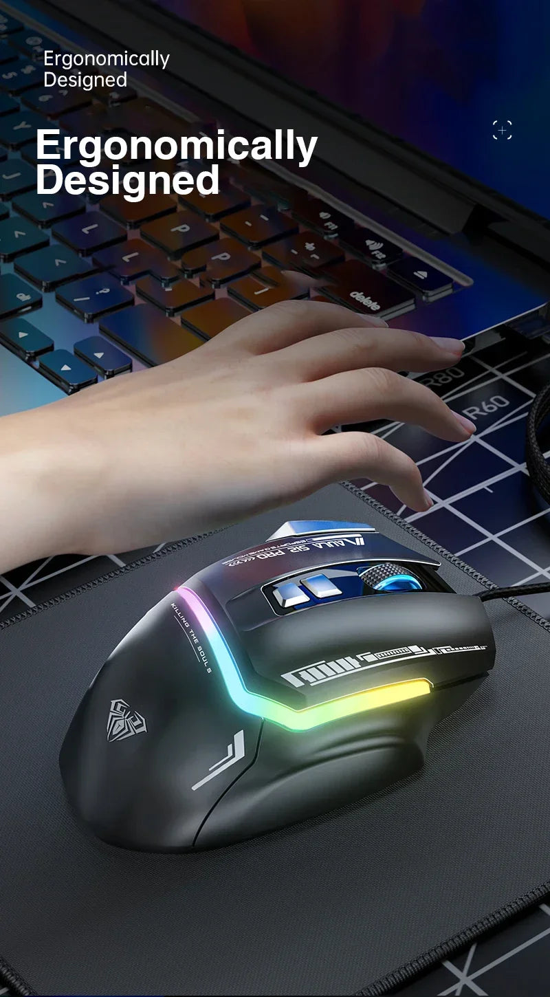 Ratón mecánico con cable AULA S12Pro 1000HZ 12800DPI RGB de baja latencia con macros configurables para esports, accesorios gaming para PC