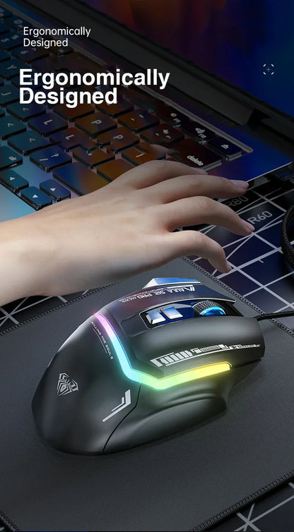 Ratón mecánico con cable AULA S12Pro 1000HZ 12800DPI RGB de baja latencia con macros configurables para esports, accesorios gaming para PC