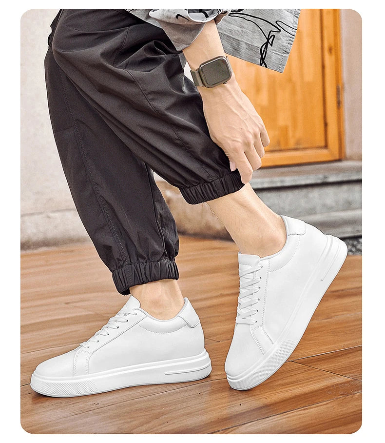 New  Men's Sneakers Elevator Shoes Heightening Height Increase Insole 6-10CM High Heels Shoes Leather Sport Shoes Men Shoes