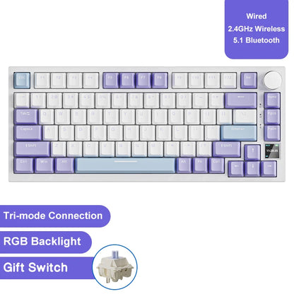 Ajazz AK820/AK820Pro mechanische Gaming-Tastatur Bluetooth 5.1/Wireless/USB-C-kabelgebunden, individuell anpassbare Tastatur mit Drehknopf, Hot-Swapping und Gasket-Mount