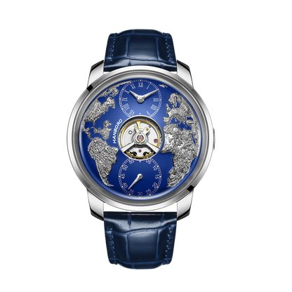 HANBORO World Time Series Men's Fully Automatic Mechanical Watch with Hollow Flywheel World Earth Personality Watch 1026