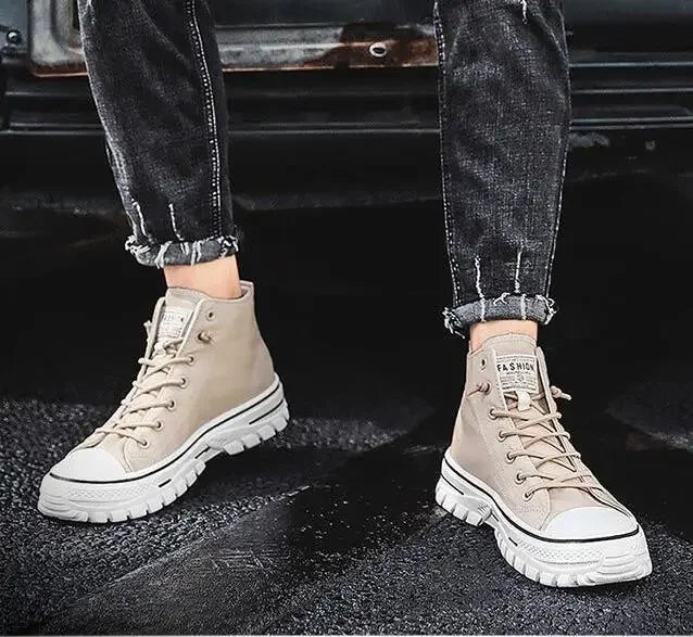 Men's Canvas Shoes Male High Top Casual Breathable Sports Shoes Gray Skateboarding Vulcanized Shoes Comfort Sneakers 2025 New