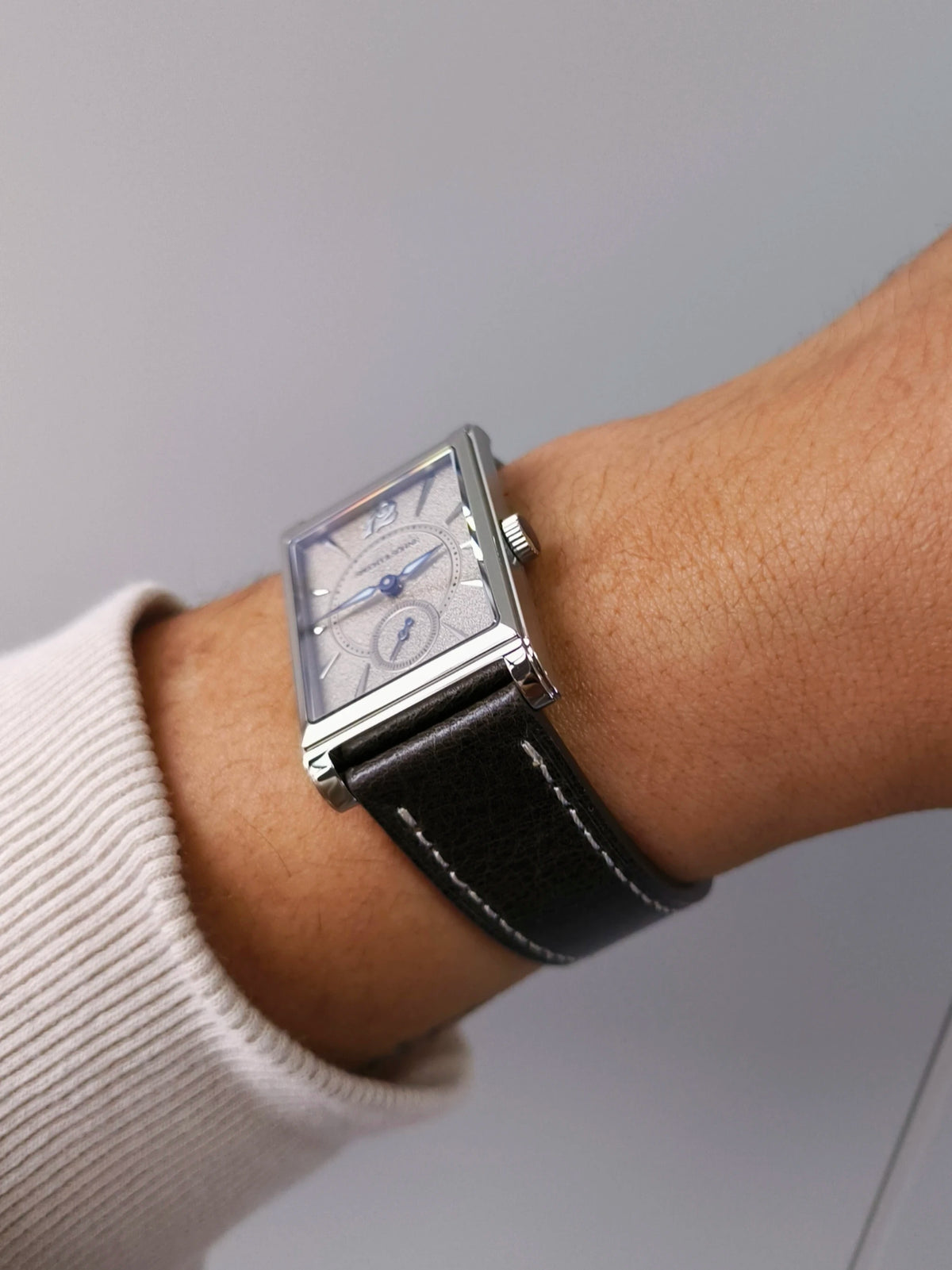 2026 Specht&Söhne Ultra Thin 7.5mm Rectangular Watch Japan Quartz Movt Small Seconds Sandblasted Dial Grey Leather Strap Watch