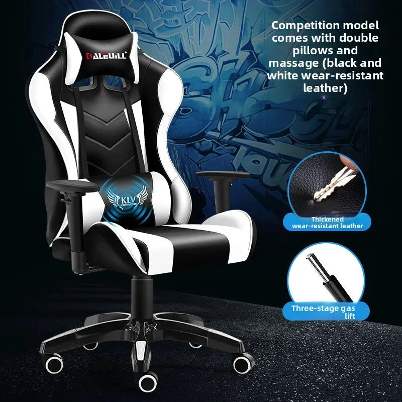 XMSJ Ergonomic Gaming Chair with Lumbar Support, High Back Leather Gaming Chair, Adjustable Armrest Reclining Office Chair for PC Gamer Desk