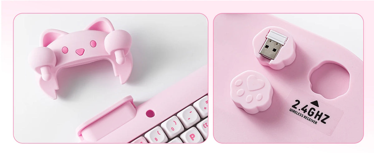 YUNZII C68 Pink 65% Hi-Fi Cute Cat Silicone Hot Swap NKRO  Ergonomic Wireless BT5.0/2.4G/Wired RGB Mechanical Gaming Keyboard