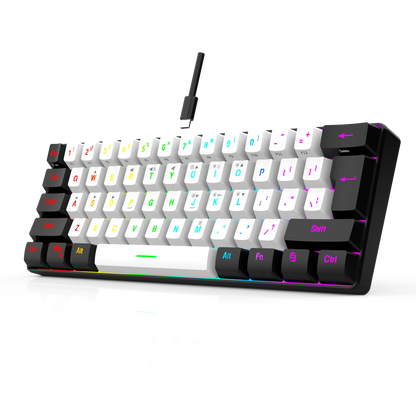 60% compact wired keyboard with 61 key membrane layout, RGB backlighting, ergonomic design, small and portable office computer