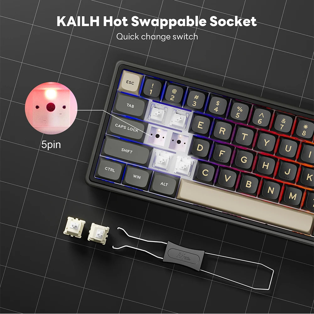 Royal Kludge RK R65 Brazilian Portuguese Mechanical Keyboard Gasket Wired Hot-swappable 66 Key 65% RGB Backlit Gamer Keyboard