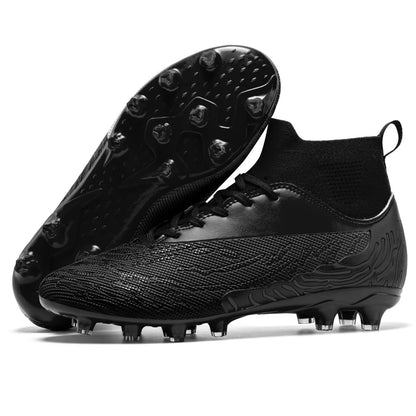 Black Men Soccer Shoes AG/FG Cleats Training Football Boots For Men High Ankle Sport Shoes Kids Adults Sneakers 35-45