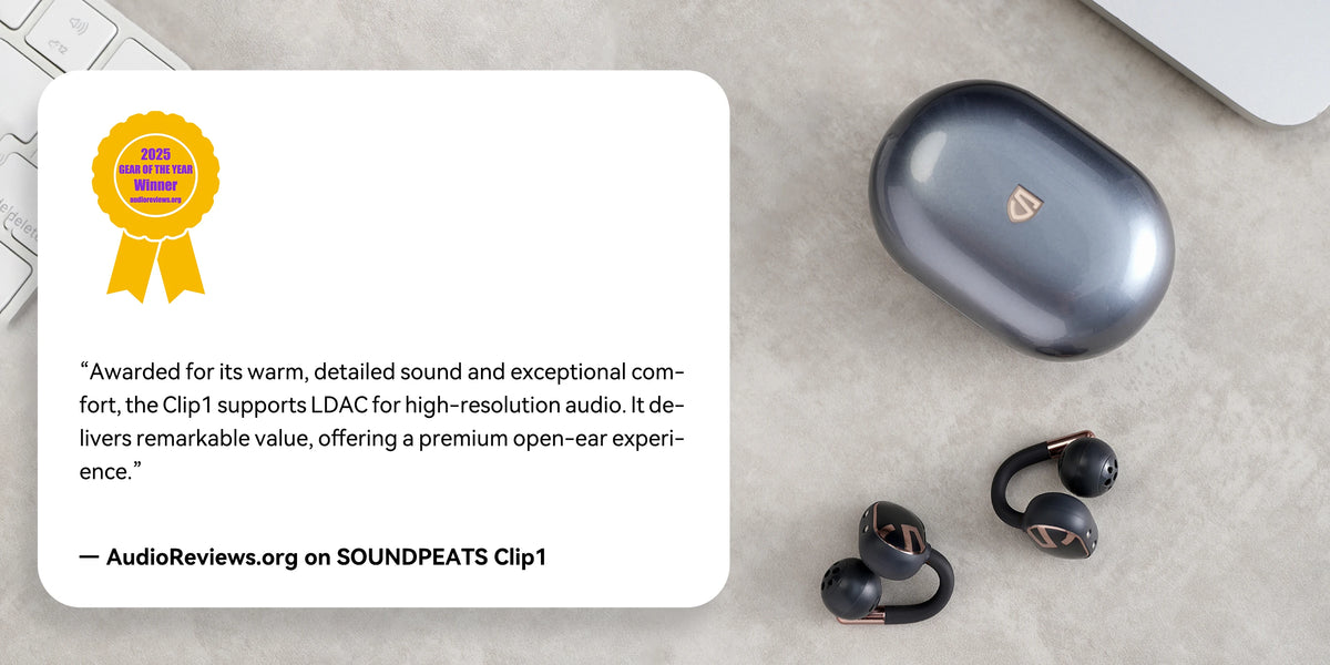 SoundPEATS Clip1 Open Ear Wireless headphones Dolby Audio Bluetooth 5.4 Earphone Clip On Sports Earbuds with Hi-Res LDAC, IPX5