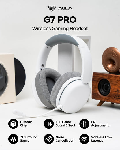 Auriculares gaming AULA G7 Pro con sonido envolvente 7.1, Bluetooth 5.3 inalámbrico y micrófono con cancelación de ruido para PS5/PS4/PC/Switch