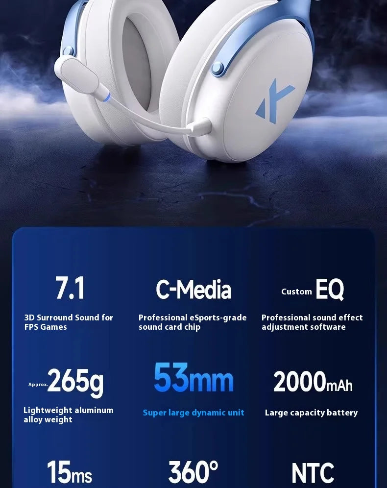 MCHOSE V9 Pro Gaming Headset Wireless Bluetooth Over-Ear Quad Mode Headphones with Microphone for PC Gaming Deep Bass ANC