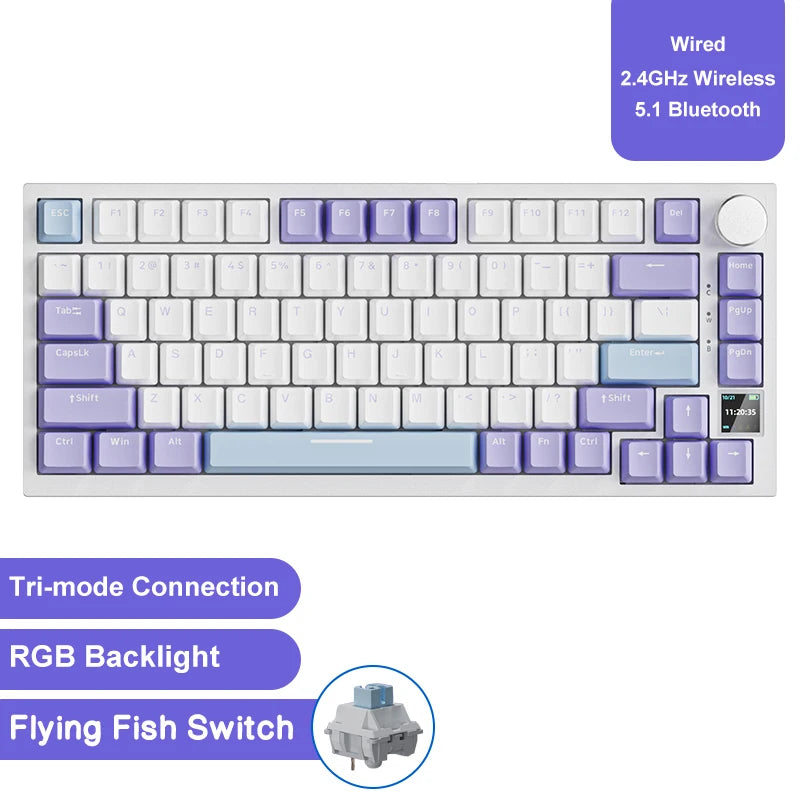 Ajazz AK820/AK820Pro mechanische Gaming-Tastatur Bluetooth 5.1/Wireless/USB-C-kabelgebunden, individuell anpassbare Tastatur mit Drehknopf, Hot-Swapping und Gasket-Mount