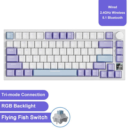 Ajazz AK820/AK820Pro mechanische Gaming-Tastatur Bluetooth 5.1/Wireless/USB-C-kabelgebunden, individuell anpassbare Tastatur mit Drehknopf, Hot-Swapping und Gasket-Mount