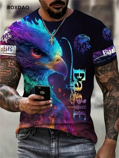Pánské tričko Fashion Eagle, volný střih, kulatý výstřih, ležérní top s krátkým rukávem, 3D zvířecí potisk, street tričko, velká velikost 6XL, prodyšné tričko
