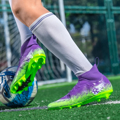 Men Women Football Boots High-top Non-Slip Soccer Sneakers Breathable Futsal Training Shoes Outdoor Grass Ankle Soccer Cleats
