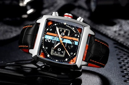 Automatic Watches for Men Mechanical Genuine Leather Stainless Steel Black Orange Blue Casual 40mm Perspective See Through Watch