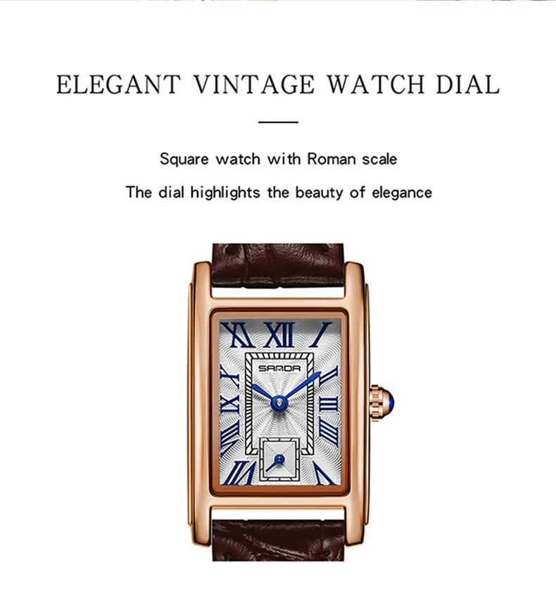 SANDA 1116 Women’s Elegant Quartz Watch  Rectangle Dial, Water Resistant & Business Design