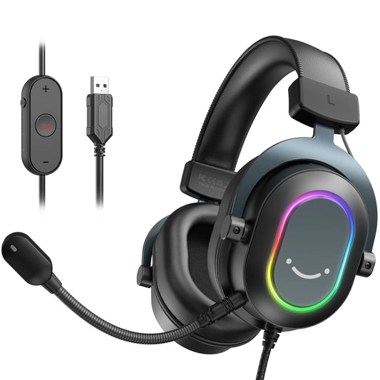 Auscultadores Gaming RGB Dinâmicos Fifine com Microfone Over-Ear, Som Surround 7.1, PC, PS4, PS5, 3 Opções de EQ para Jogo, Filme e Música - H6